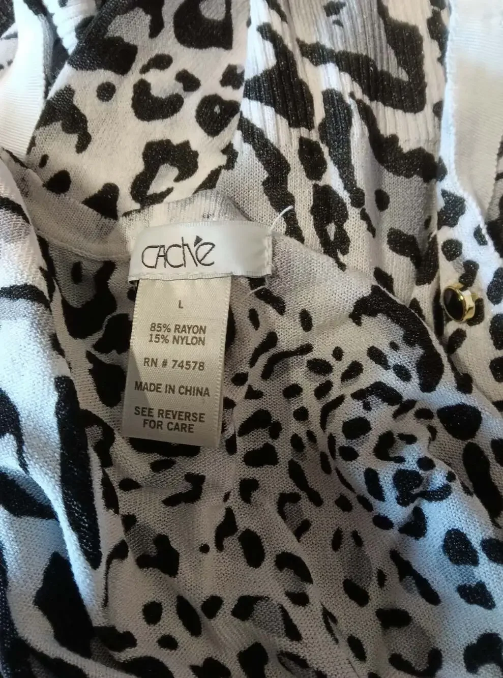 Cache Leopard Print 3/4 Sleeve Button-Up Cardigan Sweater - Picture 4 of 4